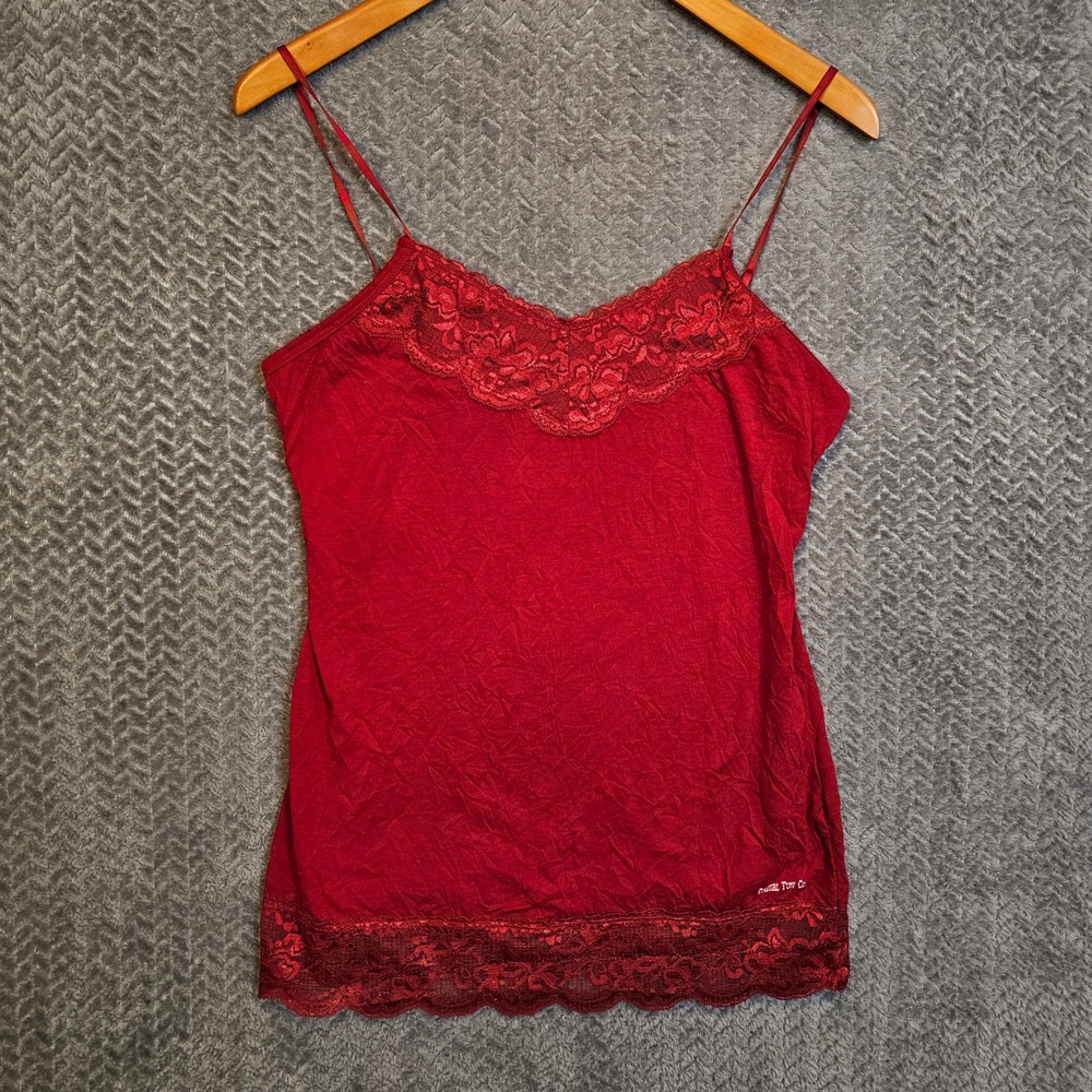 Cowgirl Tuff Co Womens Red Lace Trim Camisole Tank Top Large Adjustable Straps